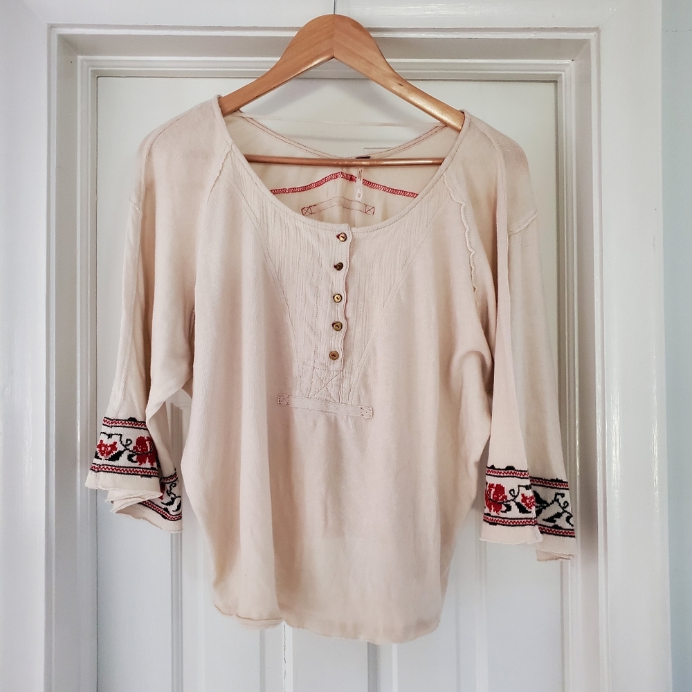 Free People Bohemian Top Ivory W/ Embellishments Sz XS